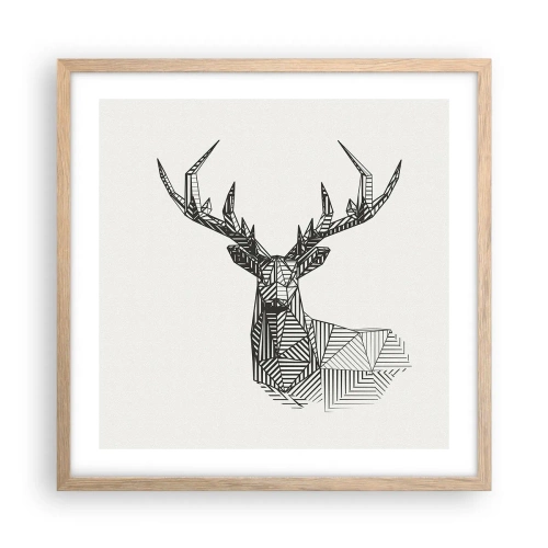 Affiche dans un chêne clair - Poster - Cerf dans un style cubique - 50x50 cm
