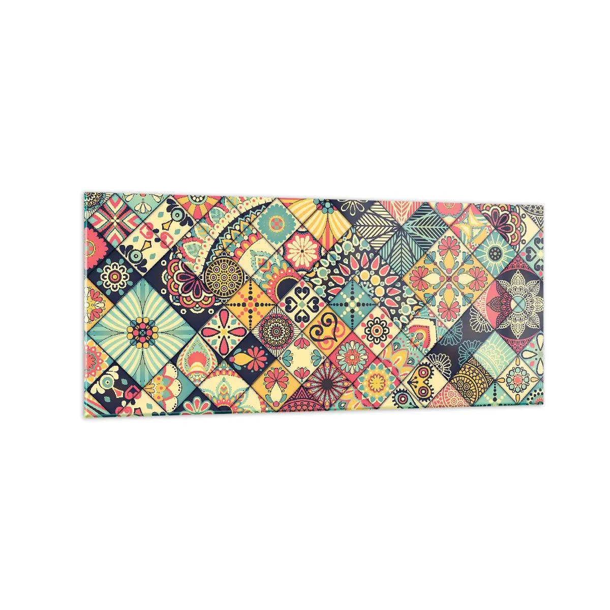 Impression sur verre - Image sur verre - Motifs géométriques colorés inspirés du style marocain - 120x50cm - Ambiance marocaine - Décoration murale moderne pour le salon et la chambre ARTTOR