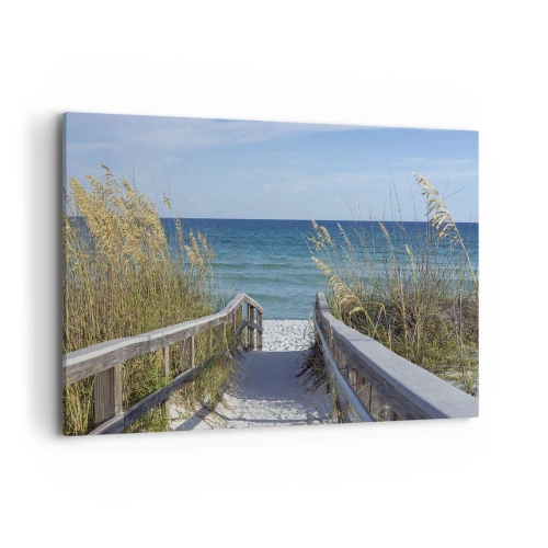 Impression sur toile - Image sur toile - Chemin vers la plage avec vue sur la mer - 120x80cm - Au soleil, sous le vent - Décoration murale moderne pour le salon et la chambre ARTTOR