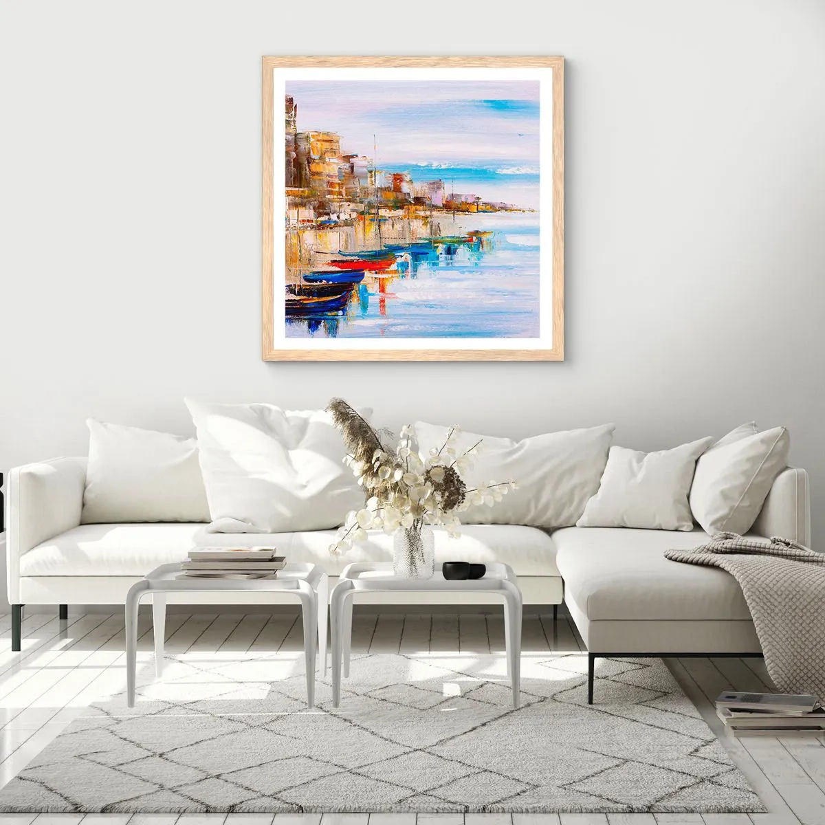 Affiche dans un chêne clair - Poster - Un havre urbain multicolore - 60x60 cm