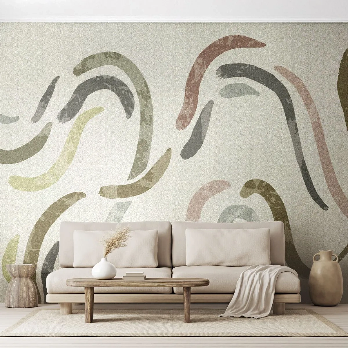 Papier Peint Photo Premium Canvas - Une joyeuse danse de l'abstraction - Pastel, Minimaliste, Brillant - 250x175 cm