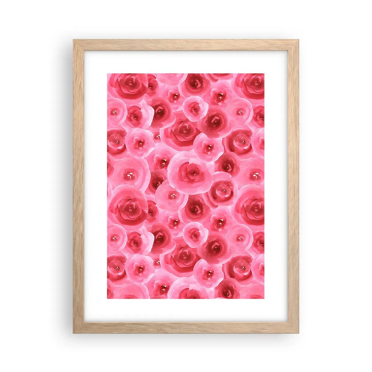 Affiche dans un chêne clair - Poster - Roses en-haut et en-bas - 30x40 cm