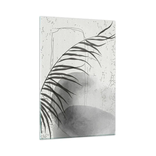 Impression sur verre - Image sur verre - Un délicat motif de feuille de palmier sur un fond clair dans un style scandinave. - 80x120cm - L'exotisme subtil de la nature - Décoration murale moderne pour le salon et la chambre ARTTOR