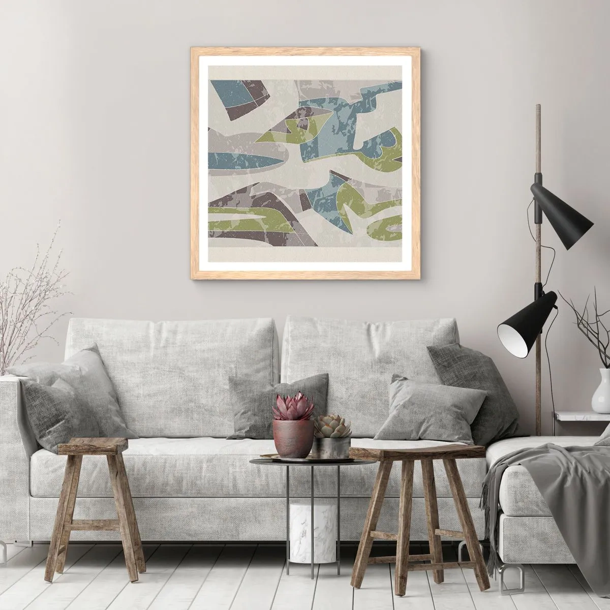 Affiche dans un chêne clair - Poster - Composition derrière la vitre - 40x40 cm