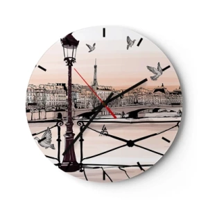 Horloge murale - Pendule murale - Une lanterne, des pigeons et le panorama de Paris au coucher du soleil - 30x30cm - Sur les toits de Paris - Décoration murale moderne pour le salon, la cuisine et la chambre ARTTOR