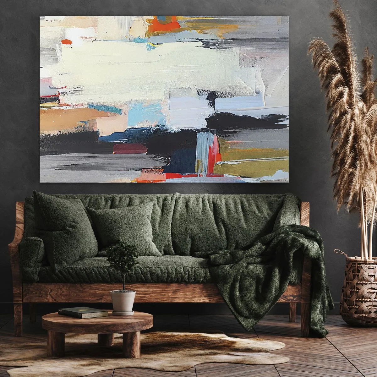 Impression sur toile - Image sur toile - Abstraction colorée avec des coups de pinceau dynamiques - 70x50cm - Y a-t-il une méthode ? - Décoration murale moderne pour le salon et la chambre ARTTOR