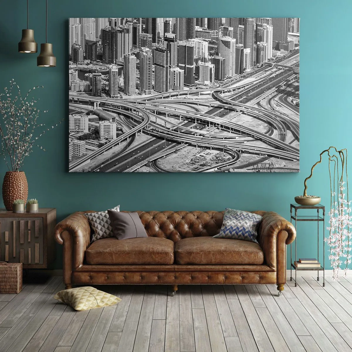 Impression sur toile - Image sur toile - Une vue plongeante sur Dubaï - 120x80cm - Dubaï - la ville impossible - Décoration murale moderne pour le salon et la chambre ARTTOR