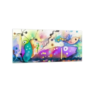 Impression sur verre - Image sur verre - Poisson abstrait dans une composition colorée et surréaliste - 120x50cm - Sans mots! - Décoration murale moderne pour le salon et la chambre ARTTOR