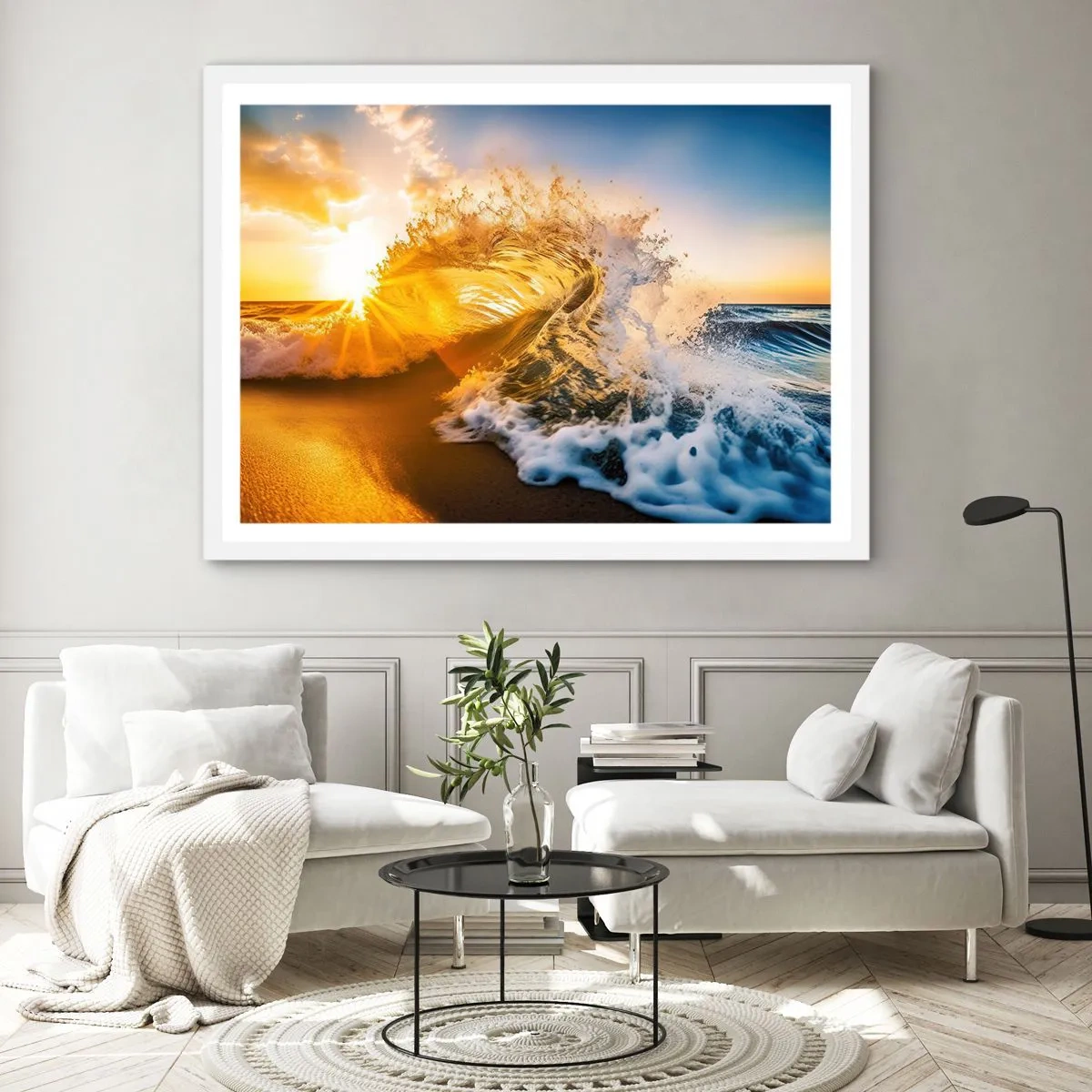 Affiche dans un cadre blanc - Poster - S'amuser dans le sable - 70x50 cm