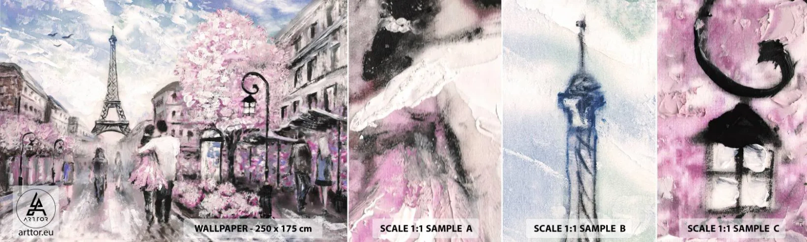 Échantillon De Papier Peint Standard Eco - Comment tomber amoureu, il faut juste... - Ville, tour Eiffel, Paris - 100x30 cm