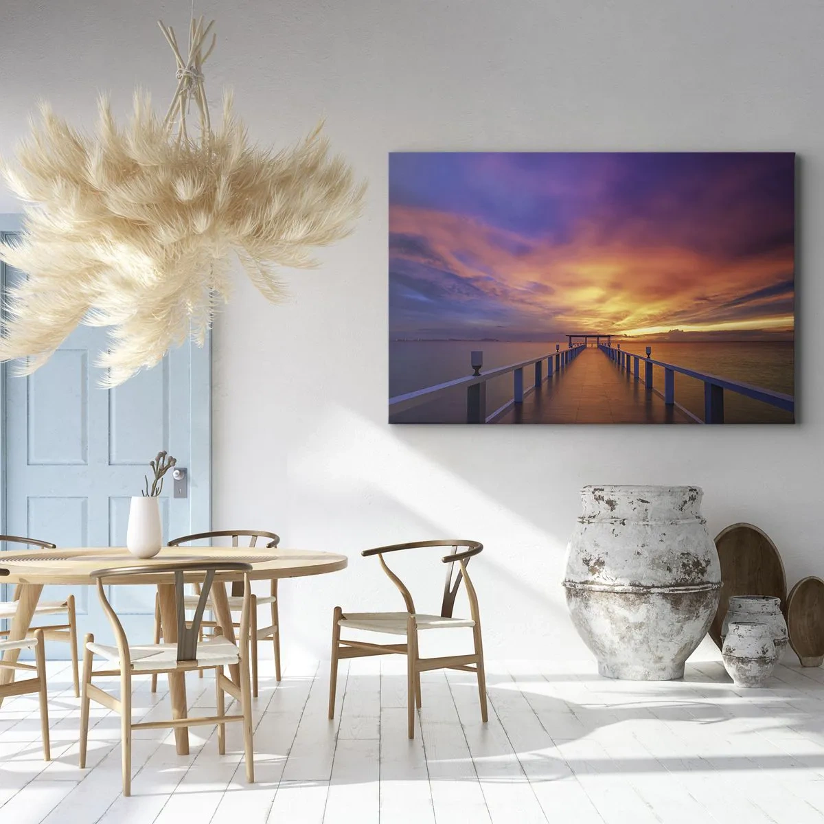 Impression sur toile - Image sur toile - Une jetée menant à la mer au coucher du soleil - 100x70cm - Sans fin - Décoration murale moderne pour le salon et la chambre ARTTOR