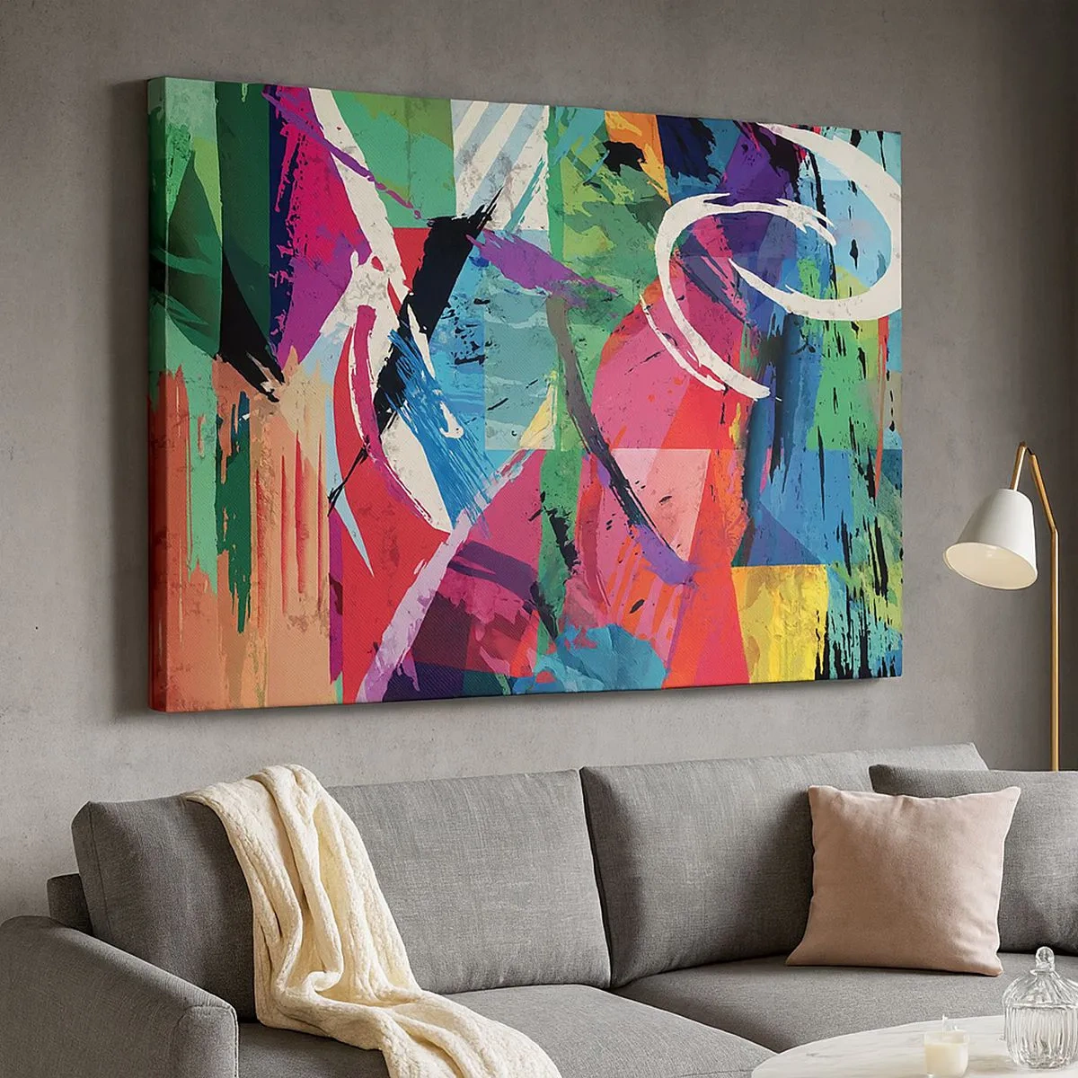 Impression sur toile - Image sur toile - Abstraction colorée avec des coups de pinceau dynamiques - 70x50cm - Rapide, vif et bondissant - Décoration murale moderne pour le salon et la chambre ARTTOR