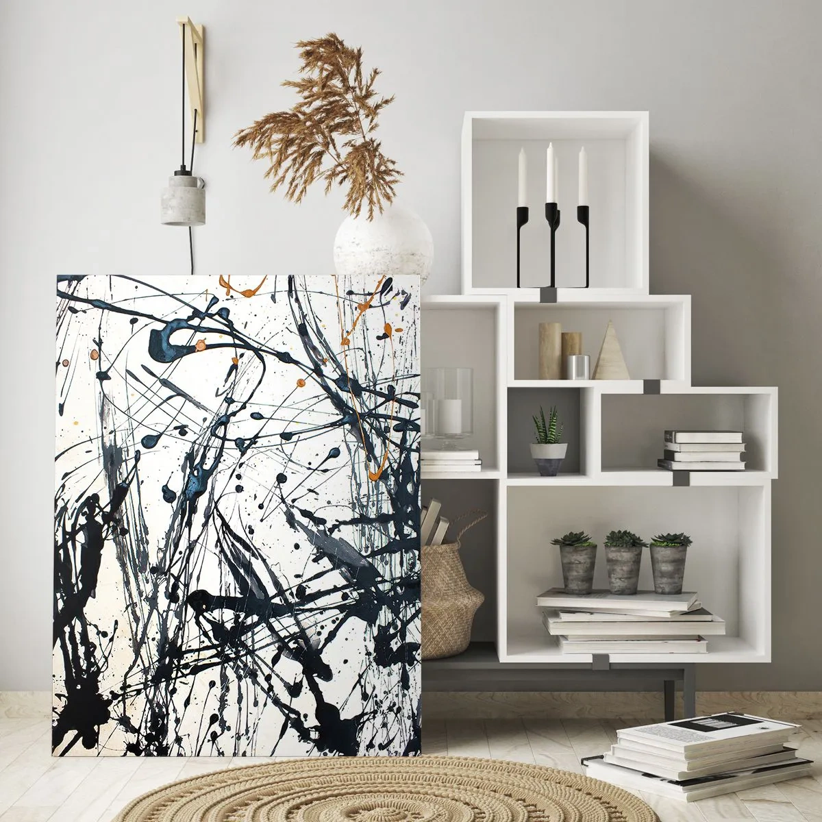Impression sur verre - Image sur verre - Éclaboussures de peinture dynamiques sur fond blanc - 50x70cm - Abstraction expressionniste - Décoration murale moderne pour le salon et la chambre ARTTOR