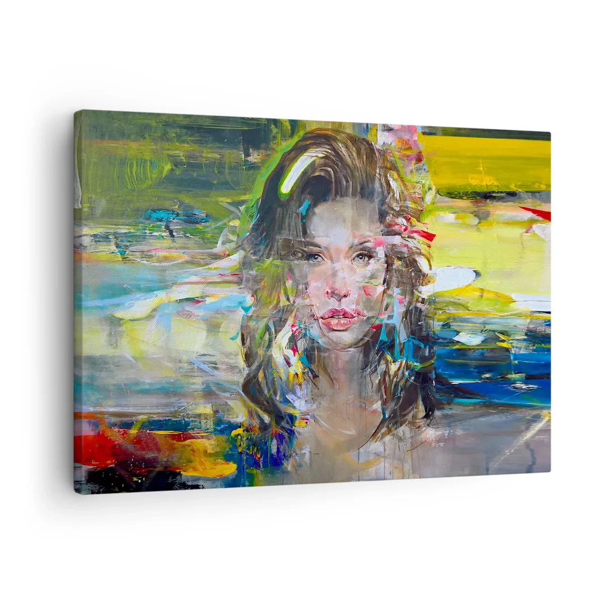 Impression sur toile - Image sur toile - Portrait abstrait d'une femme aux couleurs intenses - 70x50cm - Derrière l'air, un rideau - Décoration murale moderne pour le salon et la chambre ARTTOR