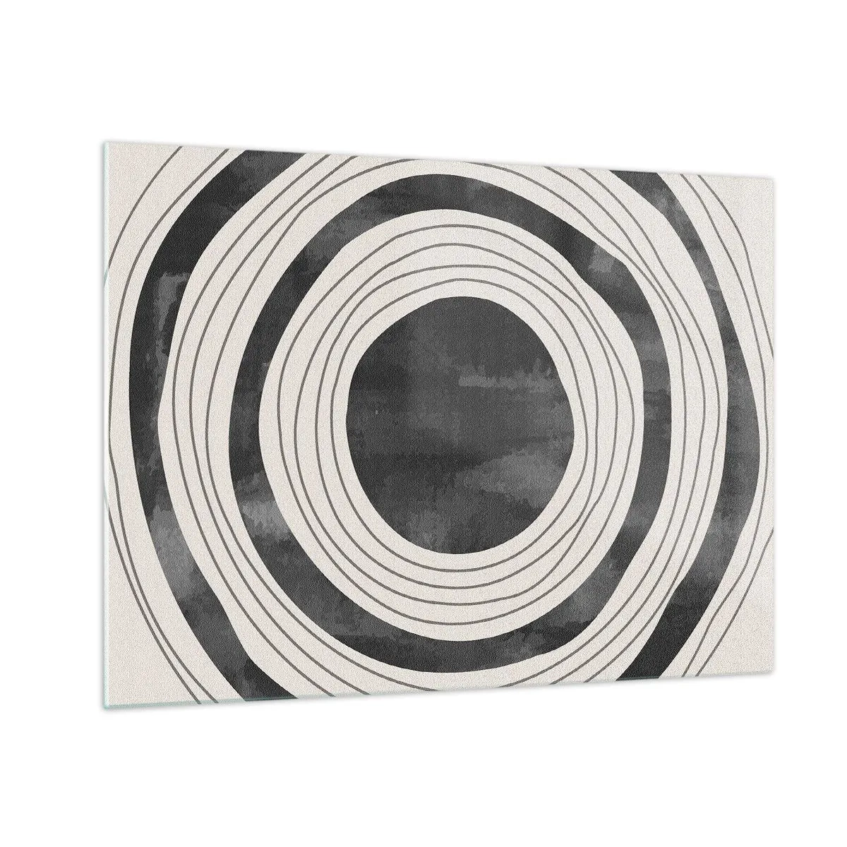 Impression sur verre - Image sur verre - Cercles concentriques noirs et blancs aux contours irréguliers - 70x50cm - Droit au but - Décoration murale moderne pour le salon et la chambre ARTTOR