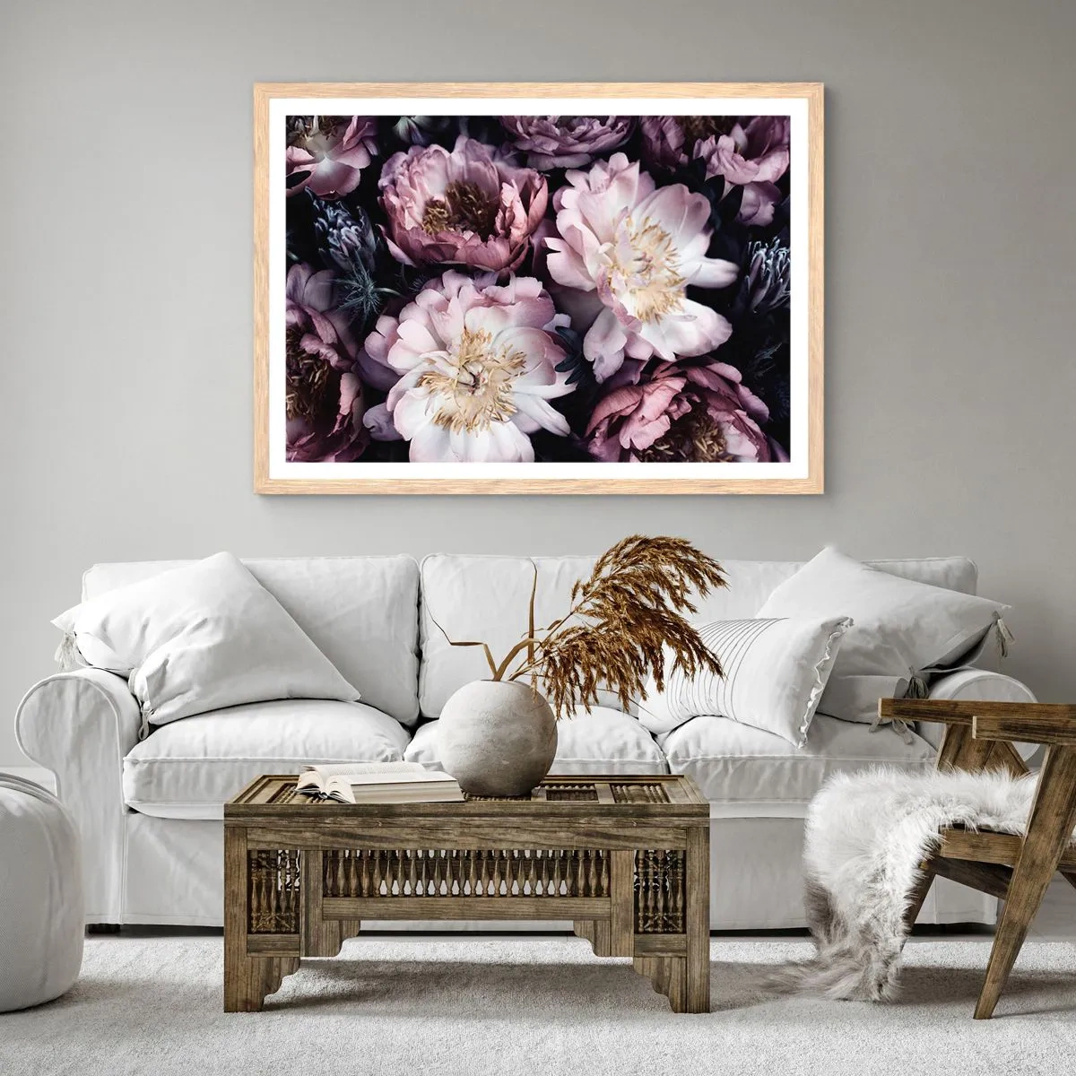 Affiche dans un chêne clair - Poster - Bouquet à l'ancienne - 70x50 cm
