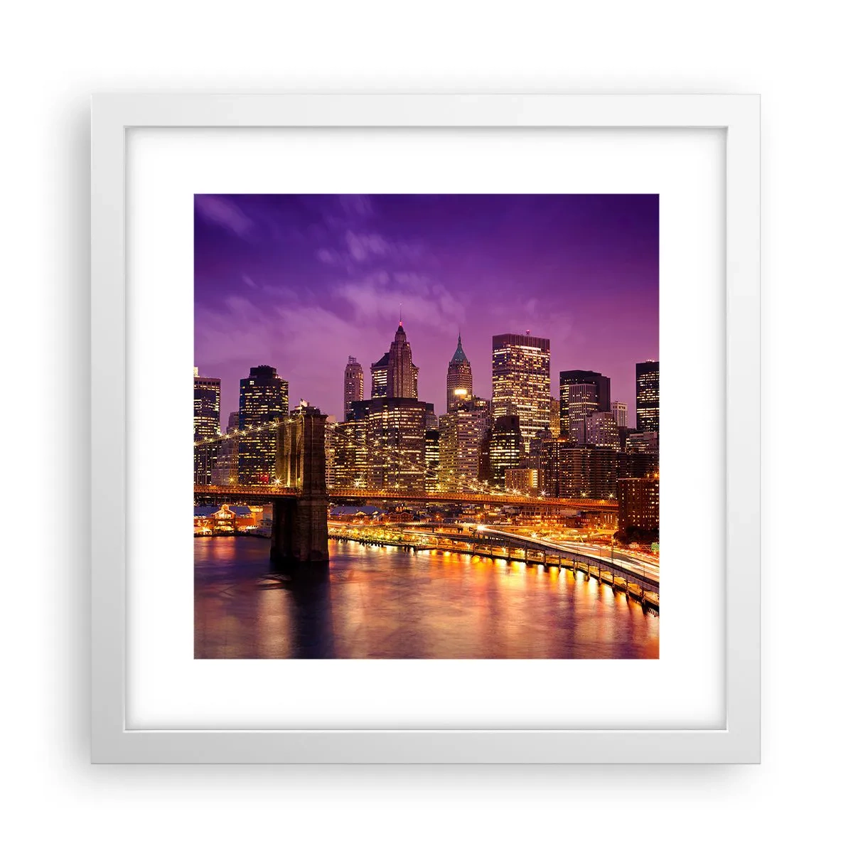 Affiche dans un cadre blanc - Poster - Manhathann or violet - 30x30 cm