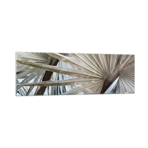 Impression sur verre - Image sur verre - Gros plan de feuilles de palmier dans des tons naturels de vert - 160x50cm - Evantail sous les tropiques - Décoration murale moderne pour le salon et la chambre ARTTOR