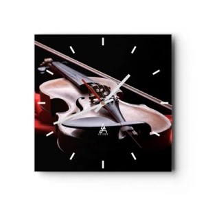 Horloge murale - Pendule murale - Violon sur tissu rouge avec fond noir - 30x30cm - Musique des sentiments - Décoration murale moderne pour le salon et la chambre ARTTOR