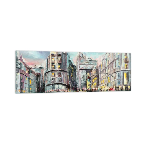 Impression sur verre - Image sur verre - Vue nocturne de la ville avec des reflets sur la rue mouillée - 160x50cm - Ce sera une soirée réussie - Décoration murale moderne pour le salon et la chambre ARTTOR