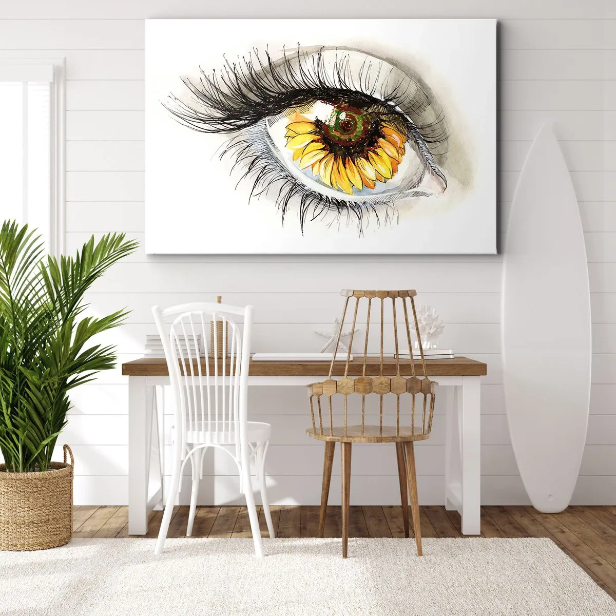 Impression sur toile - Image sur toile - Œil artistique avec un iris en forme de tournesol - 120x80cm - Un look aussi chaud que l'été - Décoration murale moderne pour le salon et la chambre ARTTOR