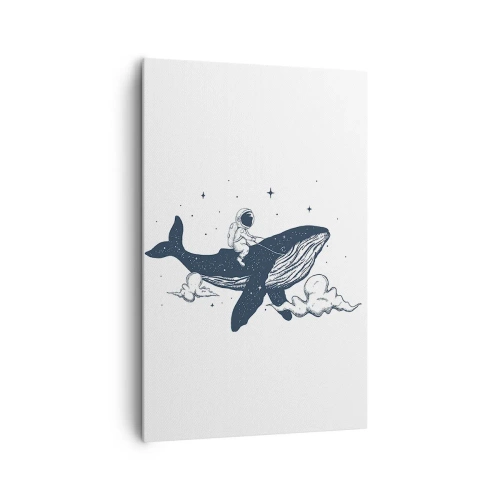 Impression sur toile - Image sur toile - Astronaute sur une baleine flottant dans l'espace - 80x120cm - Aventure spatiale - Décoration murale moderne pour le salon et la chambre ARTTOR