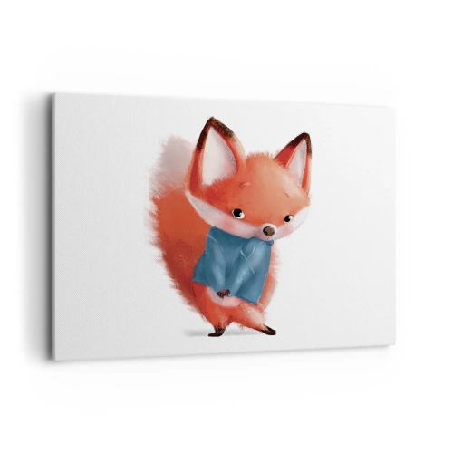 Impression sur toile - Image sur toile - Un renard mignon dans un costume bleu - 100x70cm - Est-ce que ça me va? - Décoration murale moderne pour le salon et la chambre ARTTOR