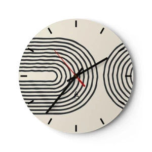 Horloge murale - Pendule murale - Lignes géométriques en forme de vagues concentriques sur fond beige - 30x30cm - Dans un instant... - Décoration murale moderne pour le salon, la cuisine et la chambre ARTTOR