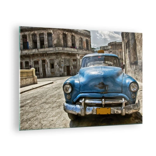 Impression sur verre - Image sur verre - Voiture classique cubaine dans les rues de La Havane - 70x50cm - L'ancien est beau - Décoration murale moderne pour le salon et la chambre ARTTOR