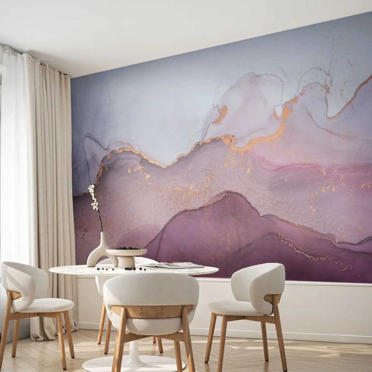 Papier peint sur mesure Standard Eco - Vagues lilas et violettes - Abstraction, Morceau, Art moderne.