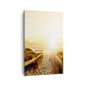 Impression sur toile - Image sur toile - Chemin vers la plage pendant un coucher de soleil doré - 80x120cm - A travers la dune, vers le soleil - Décoration murale moderne pour le salon et la chambre ARTTOR