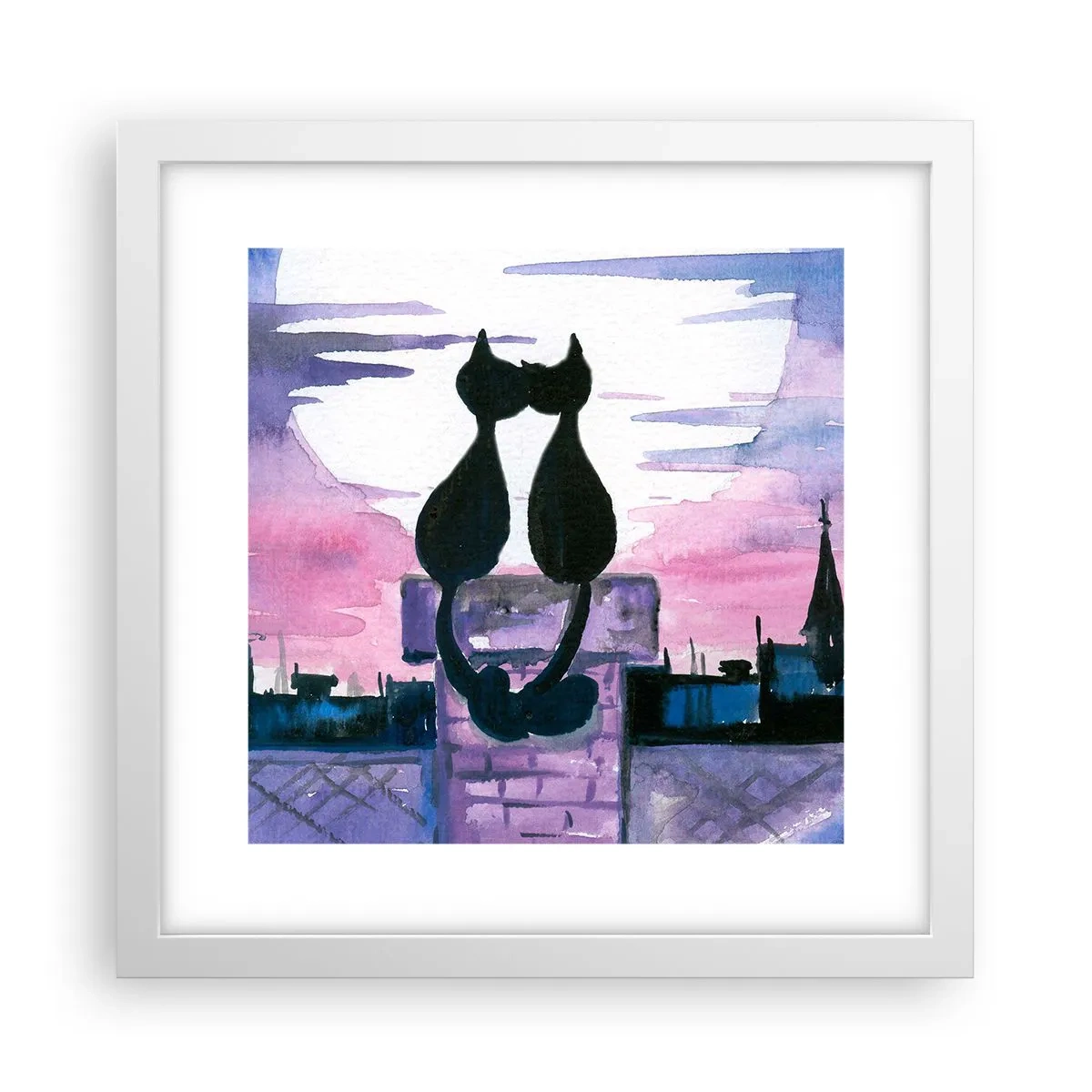 Affiche dans un cadre blanc - Poster - Rendez-vous sous la lune - 30x30 cm