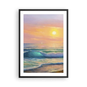 Affiche dans un cadre noir - Poster - Un coucher de soleil ensoleillé sur un océan calme - 50x70cm - Le chant turquoise des vagues - Décoration murale moderne pour le salon et la chambre ARTTOR