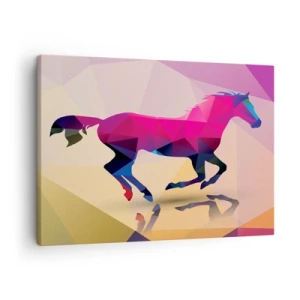 Impression sur toile - Image sur toile - Silhouette géométrique d'un cheval au galop aux couleurs vives - 70x50cm - Le cubisme toujours vivant - Décoration murale moderne pour le salon et la chambre ARTTOR