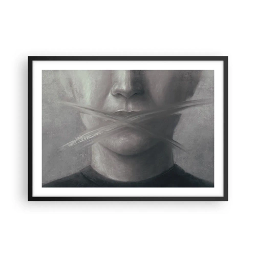 Affiche dans un cadre noir - Poster - Un portrait symbolique aux lèvres floues dans des tons gris. - 70x50cm - Sans mot - Décoration murale moderne pour le salon et la chambre ARTTOR