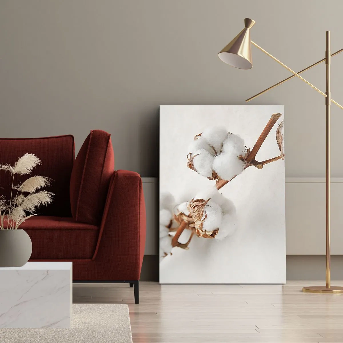 Impression sur toile - Image sur toile - Un brin de coton sur un fond subtil - 80x120cm - Seulement caliner - Décoration murale moderne pour le salon et la chambre ARTTOR