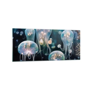 Impression sur verre - Image sur verre - Méduses délicates dans le monde sous-marin - 120x50cm - Ballon sous-marin - Décoration murale moderne pour le salon et la chambre ARTTOR
