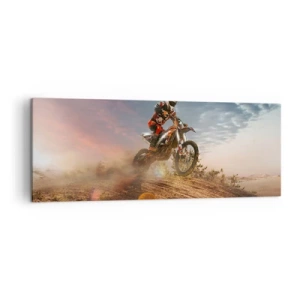 Impression sur toile - Image sur toile - Motocycliste dans les dunes au coucher du soleil - 140x50cm - Pour la victoire - Décoration murale moderne pour le salon et la chambre ARTTOR