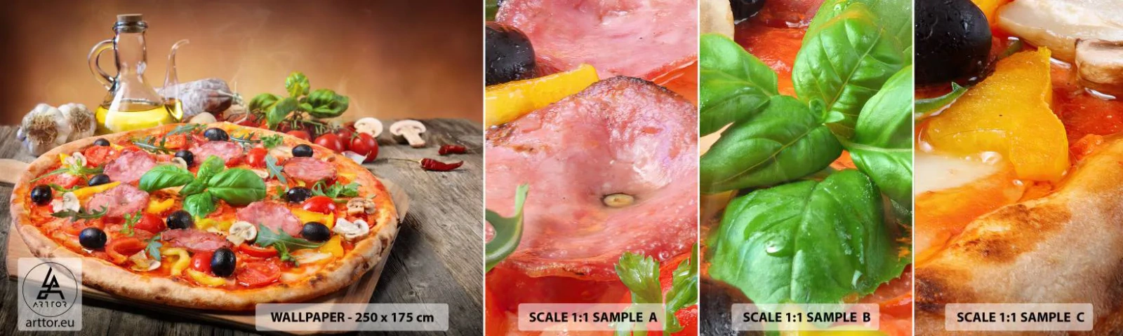 Échantillon de Papier Peint Autocollant Deluxe Sticker - Avec une vraie saveur italienne - La gastronomie, Pizza, Italie - 100x30 cm