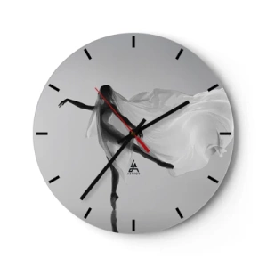 Horloge murale - Pendule murale - Une ballerine en mouvement, enveloppée dans un tissu aérien sur un fond gris - 30x30cm - Légèreté et grâce - Décoration murale moderne pour le salon, la cuisine et la chambre ARTTOR