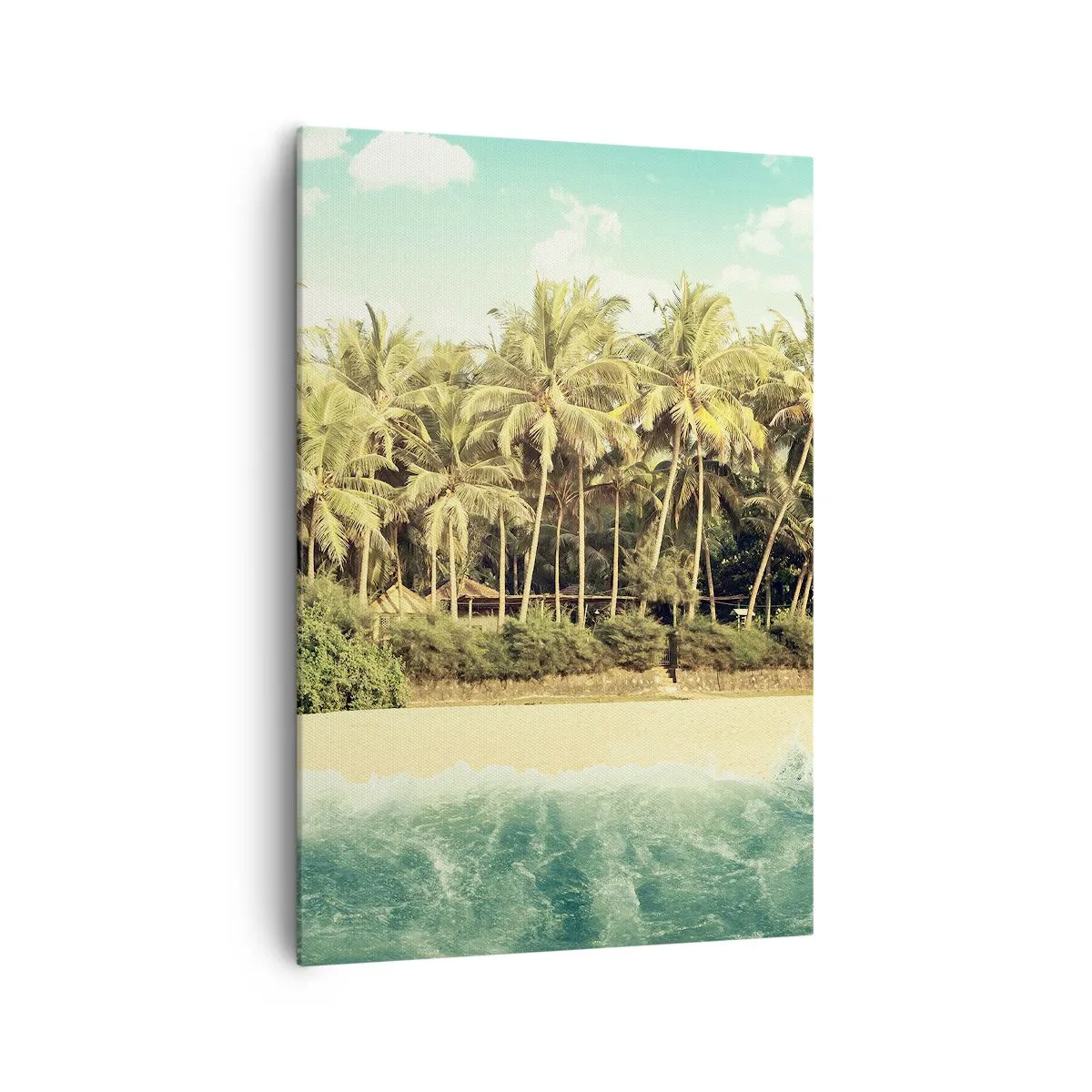 Impression sur toile - Image sur toile - Plage tropicale avec palmiers et mer turquoise - 70x100cm - Peut-être ici? - Décoration murale moderne pour le salon et la chambre ARTTOR
