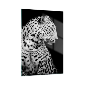 Impression sur verre - Image sur verre - Un léopard dans une lumière noire et blanche contre une fenêtre - 50x70cm - Presque un profil parfait! - Décoration murale moderne pour le salon et la chambre ARTTOR