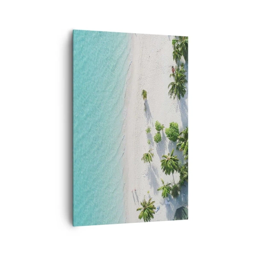 Impression sur toile - Image sur toile - Vue plongeante sur une plage tropicale avec de l'eau turquoise et des palmiers - 80x120cm - Vacances au paradis - Décoration murale moderne pour le salon et la chambre ARTTOR