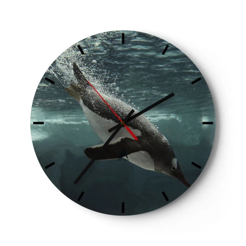 Horloge murale - Pendule murale - Une photo dynamique d'un pingouin nageant sous l'eau - 30x30cm - Bienvenue dans mon monde - Décoration murale moderne pour le salon, la cuisine et la chambre ARTTOR