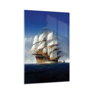 Impression sur verre - Image sur verre - Un voilier en pleine mer sous un ciel bleu - 70x100cm - La grande gloire ! - Décoration murale moderne pour le salon et la chambre ARTTOR