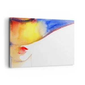 Impression sur toile - Image sur toile - Une aquarelle minimaliste du profil d'une femme avec un chapeau coloré. - 100x70cm - Portrait d'une dame - Décoration murale moderne pour le salon et la chambre ARTTOR
