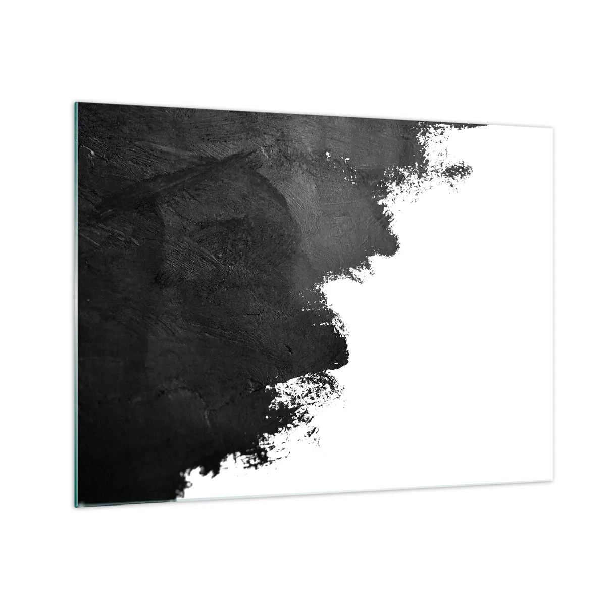 Impression sur verre - Image sur verre - Texture de peinture noire sur fond blanc dans un style minimaliste - 70x50cm - Éléments : terre - Décoration murale moderne pour le salon et la chambre ARTTOR