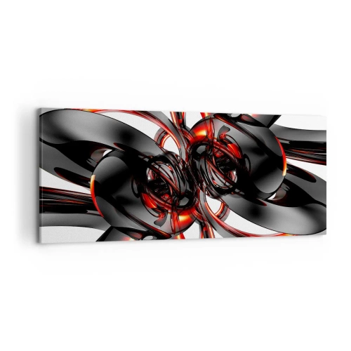 Impression sur toile - Image sur toile - Graphiques 3D abstraits avec des éléments noirs et rouges - 120x50cm - Mouvement de graphite et rouge - Décoration murale moderne pour le salon et la chambre ARTTOR