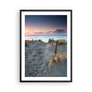 Affiche dans un cadre noir - Poster - Sentier de plage au coucher du soleil avec vue sur la mer - 50x70cm - Tu as versé l'éclat de l'arc-en-ciel sur les flots - Décoration murale moderne pour le salon et la chambre ARTTOR