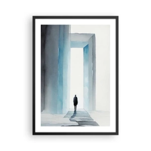 Affiche dans un cadre noir - Poster - Une silhouette traversant une porte bleue, symbolisant la liberté et les possibilités illimitées - 50x70cm - Vivez sans limites - Décoration murale moderne pour le salon et la chambre ARTTOR